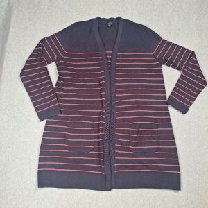 Talbots Navy and Red Striped Cardigan